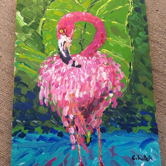 Chris Hatch Other - Original Oil Painting by Chris Hatch “Wet Flamingo”
